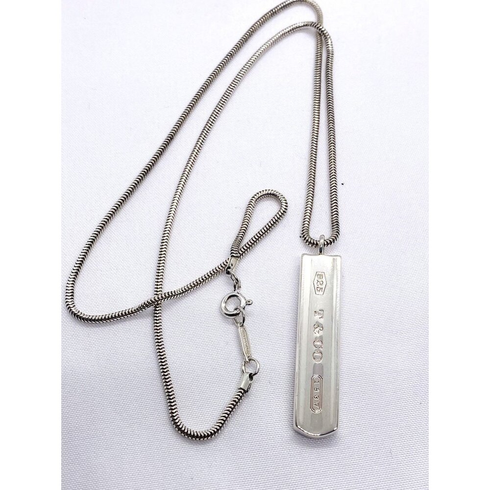 Tiffany & Co Sterling Silver 925 Snake Chain 1837 Bar Necklace